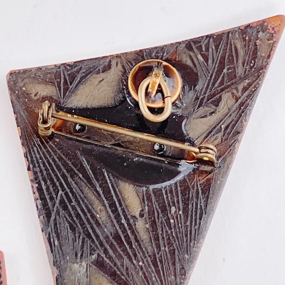 VTG MCM Enamel Copper Brooch & Earrings Set Modernist Geometric Black White - Picture 10 of 11